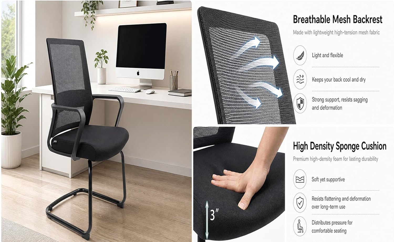 Office Guest Chairs Mid Back Reception Chairs Set of 4 Computer Side Chair with Lumbar Support for Home Waiting Area Conference Room Bedroom Carpet