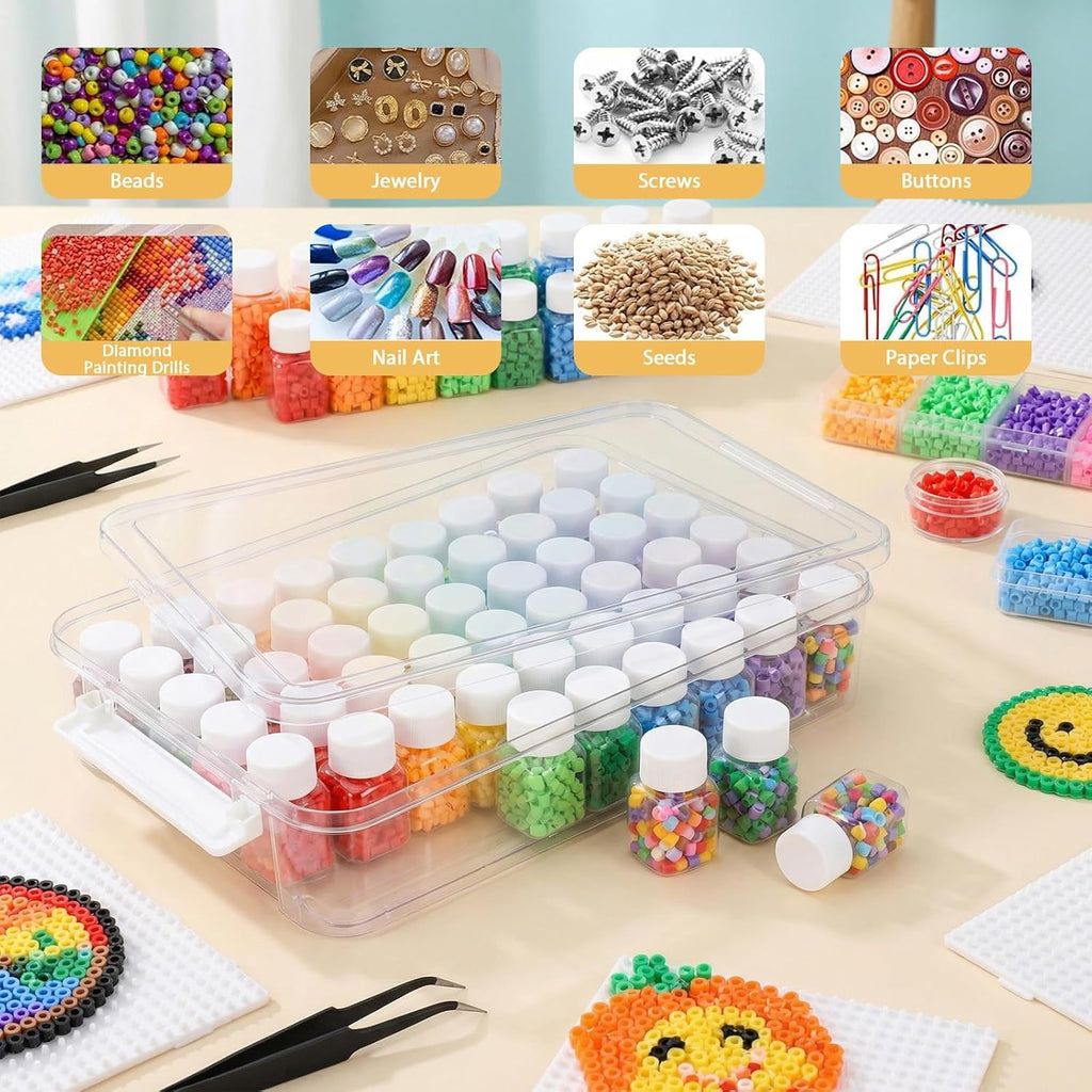 Bead Organizer Box with 54 Small Containers, 13.8" L x 9.3" W x 2.6" H Clear Plastic Bead Storage Box for Jewelry Making, Craft, Beads, DIY