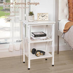 VECELO End Table, 24" Tall Living Room Side Tables, X-Design Reinforced Bedside Table, Nightstands with 3-Tier Storage Shelves for Small Spaces, Office, Bathroom, Bedroom, Pearl White, 1 Pack