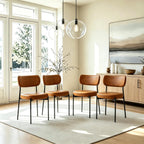 Brown Dining Chairs Set of 4 with Curved Back, Leather Dining Chairs with PU Soft Cushion Seat & Metal Legs, Comfortable Modern Chair for Kitchen, Living Room