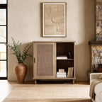 Fat Ant Sideboard Buffet Storage Cabinet, Rattan Credenza Buffet Table, Boho Console Accent Cabinet with Sliding Doors, Coffee Bar Cabinets for Kitchen Entryway Living Room, Natural