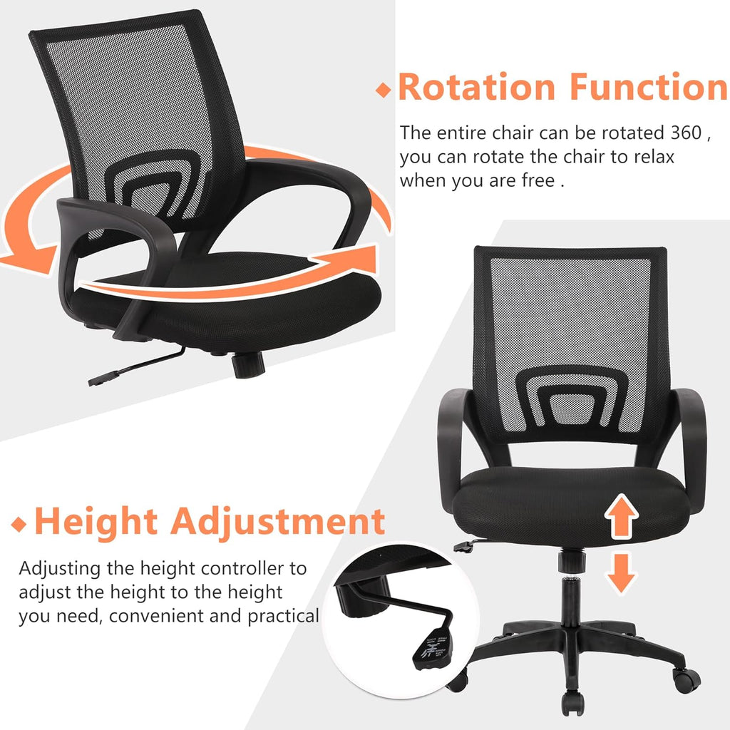 PayLessHere Home Office Chair Desk Computer Chair Adjustable Ergonomic Lumbar Support Armrest Executive with High Density Mesh 360 Degree Swivel Chair for Men Women Adults, Black