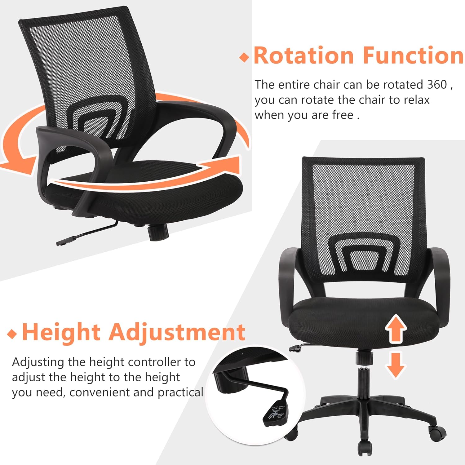 PayLessHere Home Office Chair Desk Computer Chair Adjustable Ergonomic Lumbar Support Armrest Executive with High Density Mesh 360 Degree Swivel Chair for Men Women Adults, Black