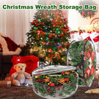 MUXHEL 5 Pcs Christmas Wreath Storage Bags, 24" Dia Round Wreath Storage Containers, Clear, Tear Resistant, Black
