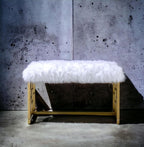 White Faux Fur Gold Bench: Modern Armless Lounge Seat - 21" Height 300lb Capacity - Entryway Bedroom Living Room Accent Furniture