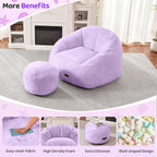 HABUTWAY Bean Bag Chair, Giant Bean Bag Chairs for Adults with Ottoman, Comfy Faux Fur Shell-Shaped Bean Bag Couch, Sofa Chair for Living Room, Bedroom, Purple