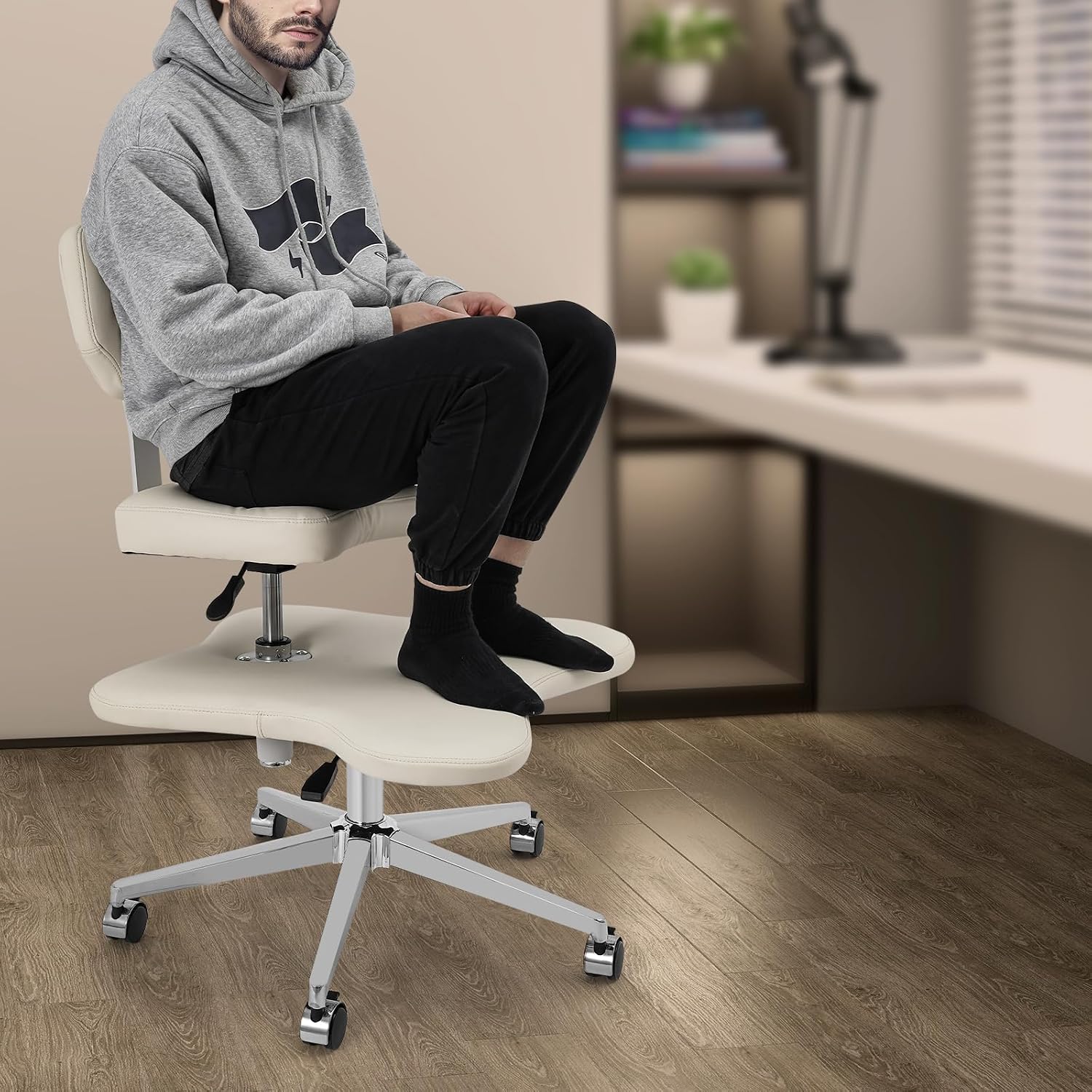 Cross Legged Chair, Adjustable Meditation Chair with Wheels, 360° Swivel Seat & Footrest for Yoga Office