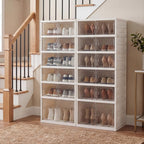 GOFLAME Foldable Shoe Rack Organizer, 6-Tier 12 Pairs Collapsible Shoe Cabinet with Magnetic Clear Doors, Portable Shoe Storage Box, Stackable Shoe Shelf for Closet, Entryway, Easy Assembly