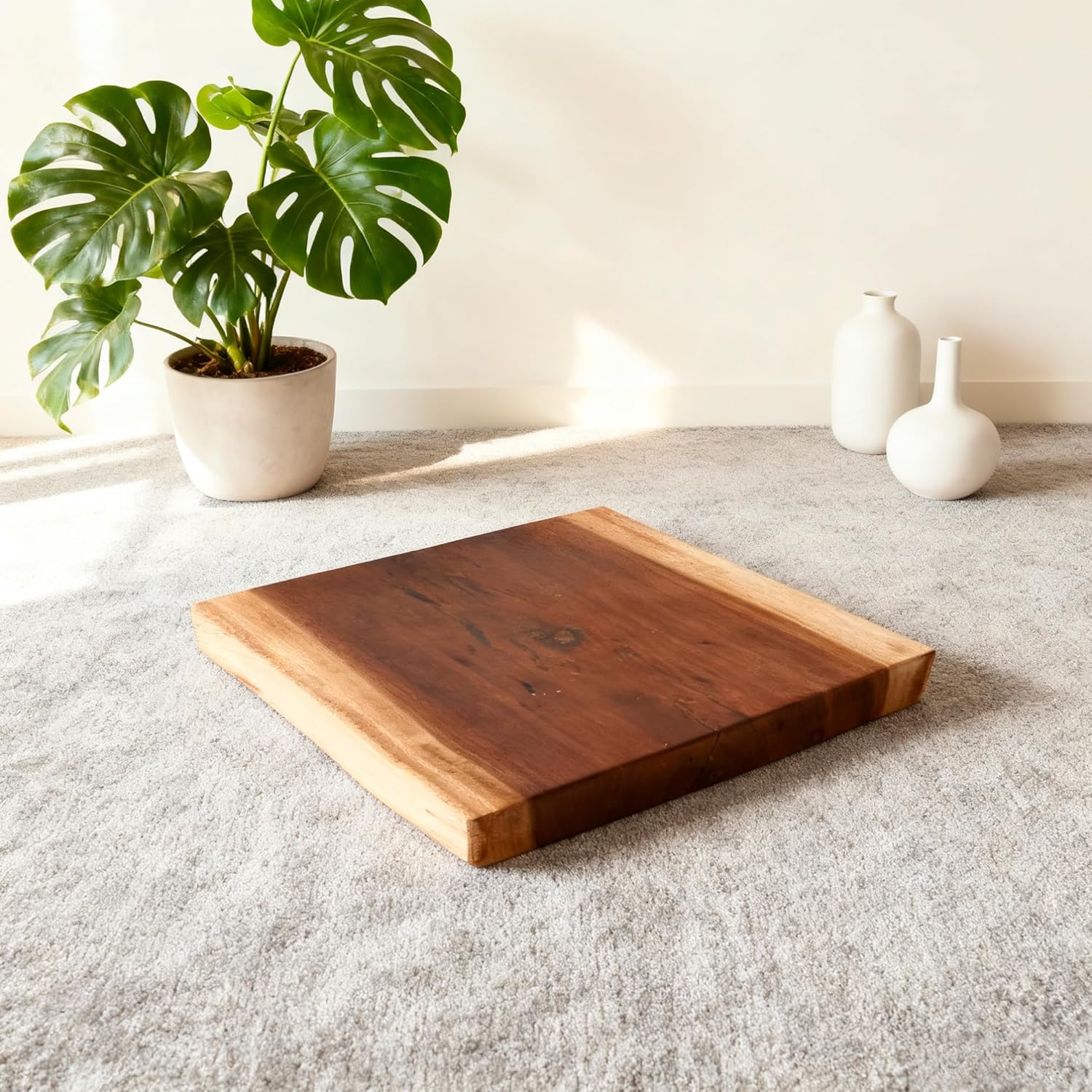 Square Teak Wood Slice Slab Side Table Top 17.7"x17.7"x1.96" Live Edge Raw Hand Crafted Root Plate Handmade Natural Wooden Board for Resin End Table Slab Untreated Wall Home Décor