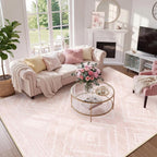 BESTSWEETIE Area Rug 5x7 Rug Machine Washable Non-Slip Low Pile Print Pattern Western Rug for Living Room Bedroom Entryway Tribal Series -Light Pink/Cream