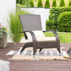 Outdoor Patio Wicker Adirondack Chair Outside Fire Pit Chairs Oversized Comfy Coconino Rattan Armchair Low Deep Seating High Back with Cushion and Pillow for Porch Deck Balcony Lawn Backyard Cream