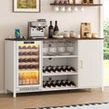 70" Large Coffee Bar Cabinet with Power Outlet, Mini Fridge Cabinet with Adjustable Shelf Wine Rack Glass Holder Liquor Wine Bar Storage, White Fluted Buffet Sideboard Table for Kitchen Dining Room