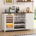 70" Large Coffee Bar Cabinet with Power Outlet, Mini Fridge Cabinet with Adjustable Shelf Wine Rack Glass Holder Liquor Wine Bar Storage, White Fluted Buffet Sideboard Table for Kitchen Dining Room