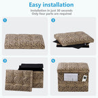 AmasSmile Storage Ottoman Folding Foot Rest Stool with Side Pocket, 17 inch Velvet Footstool Bench, Short Ottoman Bench, Storage Foot Rest Store, Blanket Chest, Leopard Print