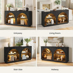 Sikaic 63" Arched Console Table with LED Lights, Modern Farmhouse 3-Tier Storage Entryway Table, Sofa Table Behind Couch, Sideboard Buffet Storage Cabinet for Entrance, Hallway, Living Room, Black