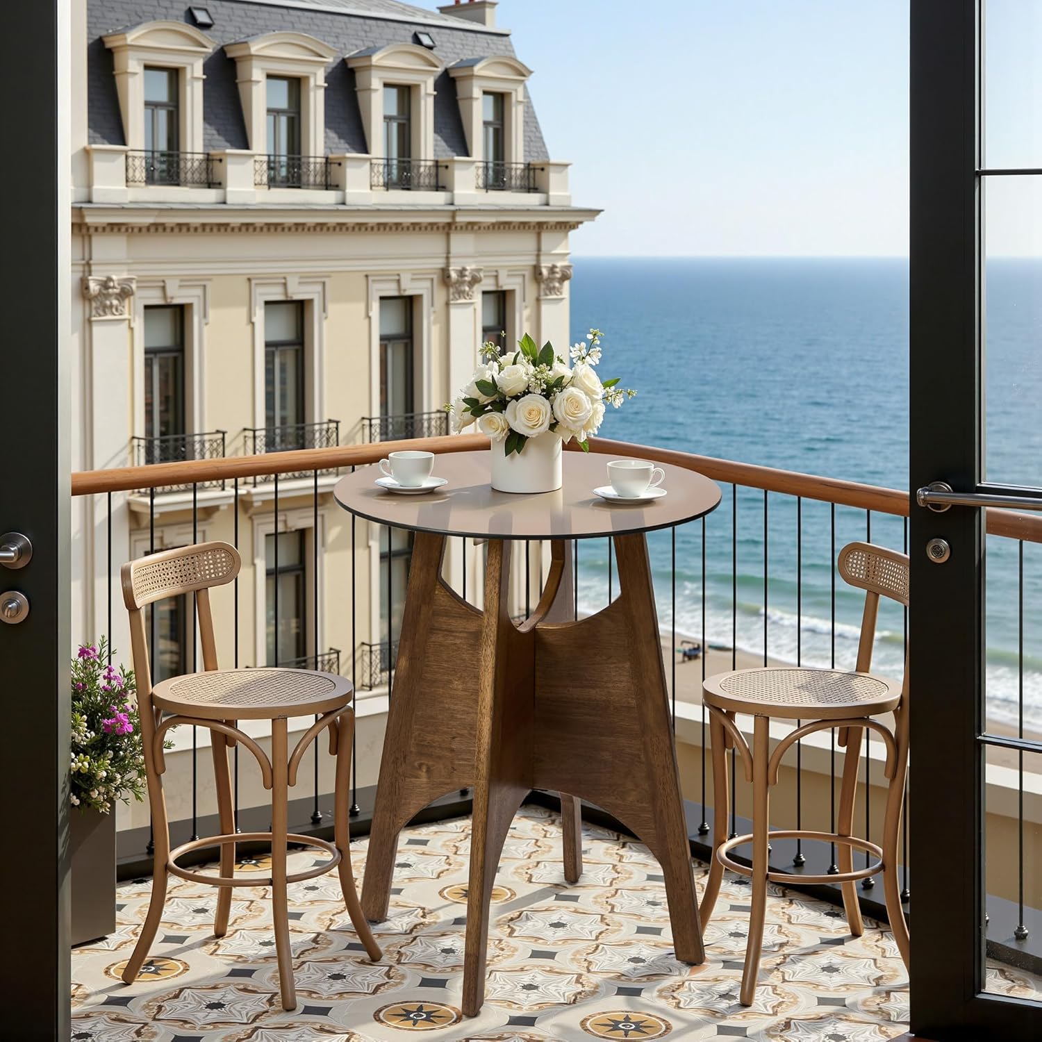 24 inch Round Glass Dining Table for 2, Tempered Glass Top with Solid Oak Tulip Base, Modern Small Kitchen Table for Apartment, Bistro and Dining Room