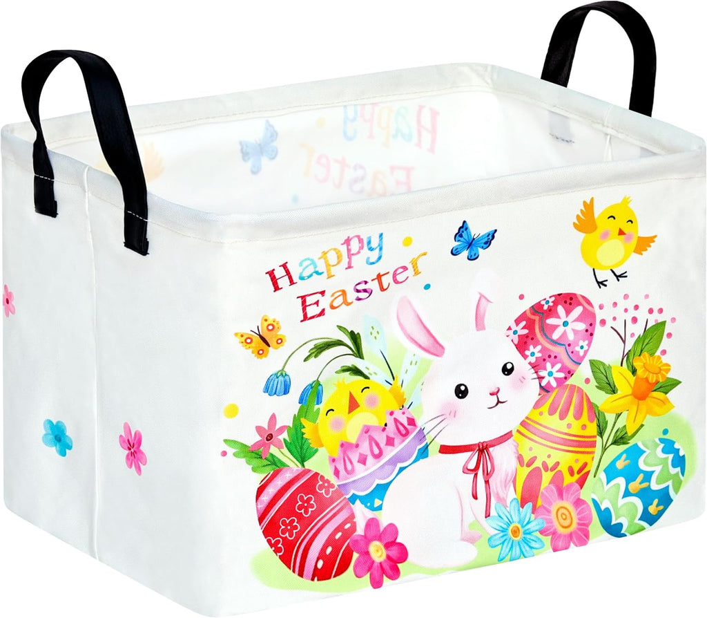 Easter Storage Basket Easter Bunny Storage Bin Collapsible Nursery Hamper Clothes Box Book Shelf Basket Easter Bunny Eggs Decor Easter Gifts