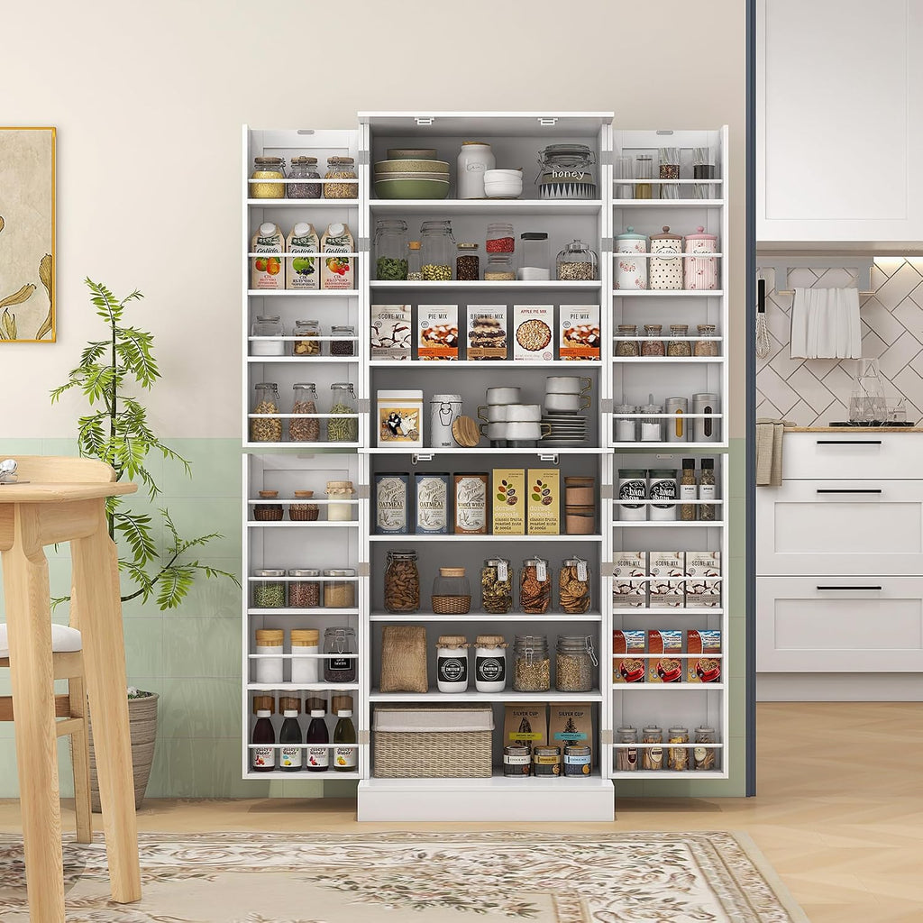65" Kitchen Pantry Cabinet, Modern Storage Cabinet with Doors and Shelves, Freestanding Cupboard for Dining Room, White,13.8 * 23.6 * 65.4
