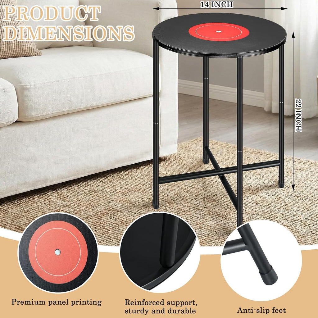 Colingmill 14 x 22 Inch Small Round Side Table End Drink Table Vinyl Records Decor Hippie Decor Room Decoration Aesthetic Iron Coffee for Living Room Bedroom Sofa Couch Corners Office