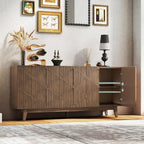 Buffet Cabinet with Storage, Distressed Storage Cabinet with 4 Carved Doors and Adjustable Shelf, Wooden Accent Sideboard Buffet Cabinets for Kitchen, Living Room, Entryway, Brown