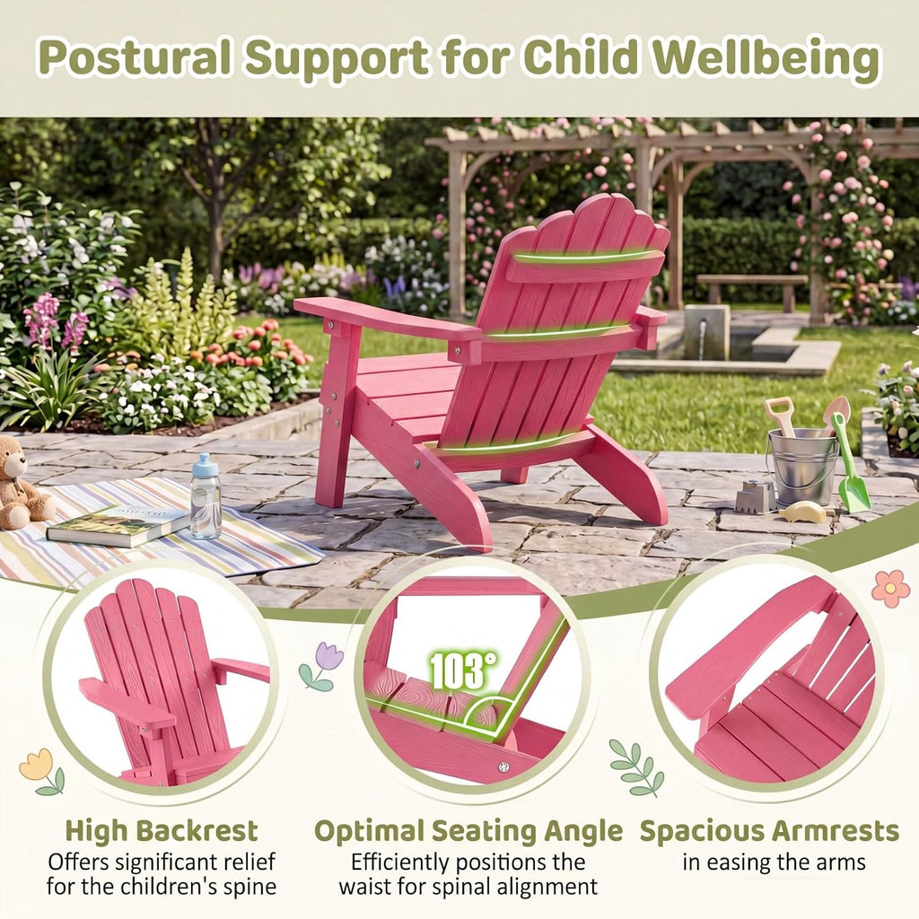 Giantex Kids Adirondack Chair, All-Weather HIPS Children's Outdoor Chair with Tilted High Backrest, Toddler Beach Chair for Garden Patio Backyard, Kids Lawn Chairs for Age 3-7 (1,Pink)