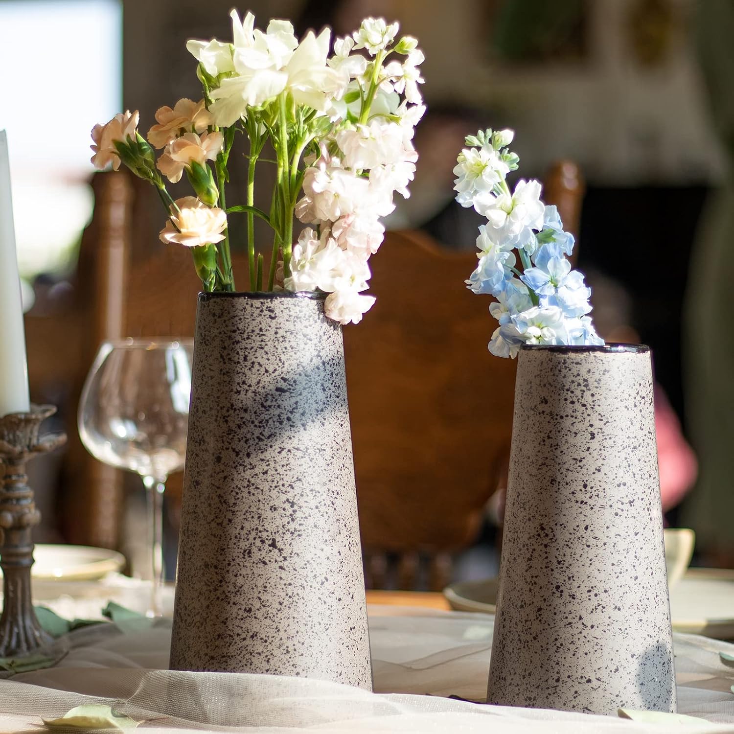 Bdor Ceramic Vase Set of 2, Modern Farmhouse Home Decor, Grey Vase with Polka Dots, Perfect for Dining, Living, Bathroom & Kitchen