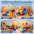 11Pcs Modular Kids Play Couch, Indoor Child Sectional Sofa for Toddlers over 1 year old, Kids Couch for Playroom Living Room, Convertible Foam Climbing Blocks Sofa for Boys and Girls, Stars and Moon
