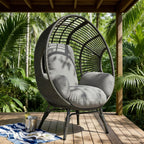 Balcony Chairs Wicker Egg Style, Indoor Outdoor, Weather-Resistant PE Rattan, 400lbs Capacity with Cushion(Black+Gray)