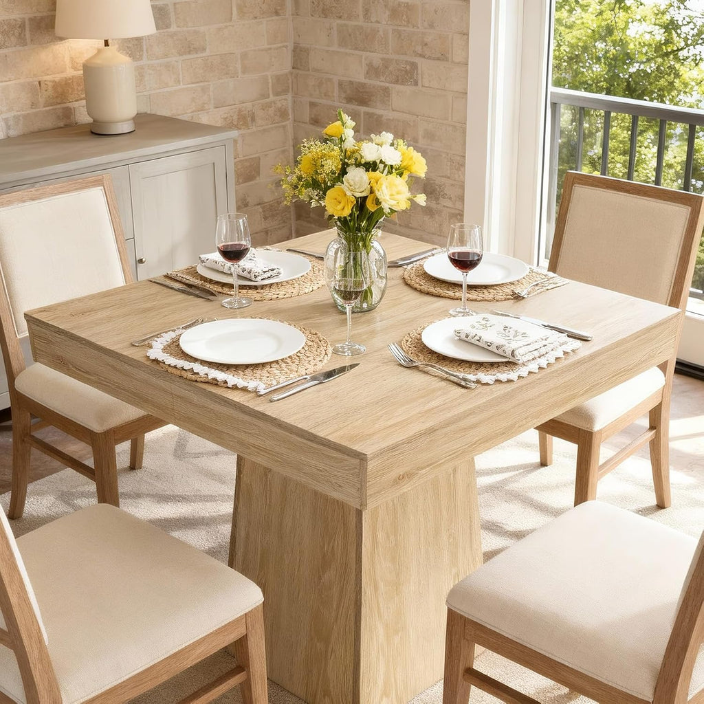 Modern Farmhouse Square Dining Table for 4 – 31.5'' Compact Wooden Pedestal – Restaurant Dining Furniture for Apartment, Living Room, Small Spaces – Natural Wood YS042 Matte Surface
