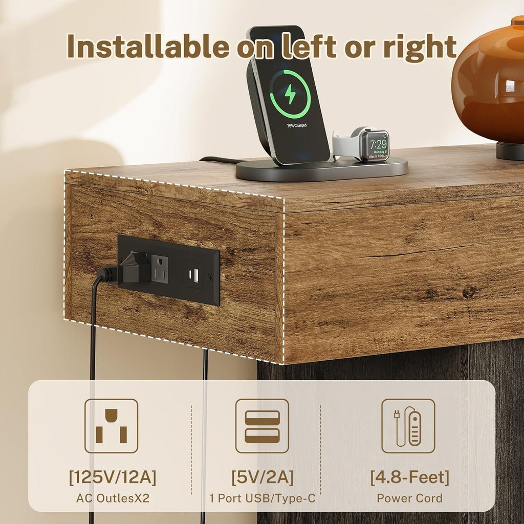 TEENFON 63" Console Tables for Entryway, Sofa Table, Behind The Couch Table with Charging Station and LED Lights, Farmhouse Entryway Table for Entrance, Hallway, Living Room