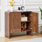 FurSch Fluted Sideboard Buffet Cabinet with Storage Set of 2, Mid Century Modern Storage Cabinet with Curved Edge and Adjustable Shelves for Kitchen Dining Room Living Room (Walnut, 2 pcs)