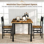 3 Piece Dining Table Set for 2, Small Wooden Kitchen Table Set with Chairs, Space Saving Breakfast Nook Table and Chairs Set of 2, Modern Dinette Set for Dining Room, Apartment, Small Space, Brown