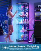 Lvifur 67''H Corner Curio Cabinet - with Glass Door, Lockable Glass Display Cabinet with RGB Motion Sensor Light, 5-Tier Figure Display Case with Removable Glass Shelf for Collectibles,Black