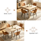 31.5"-63" Folding Dining Table Set for 4, Drop Leaf Extendable Table and Chairs, Square Dining Table with 4 PU Chairs for Living Room, Kitchen, Dining Room, Space Saving(Natural Table+4 Brown Chairs)