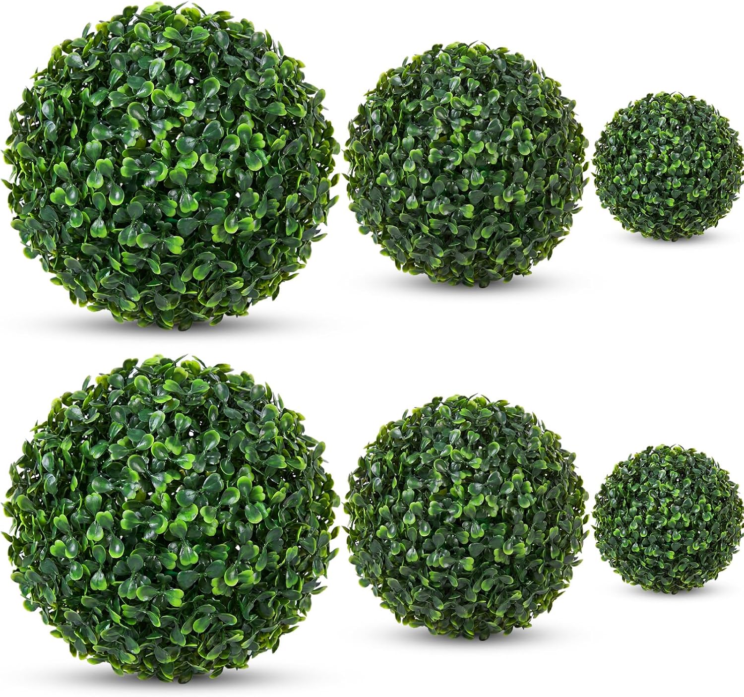 Thiccywoov 6 Pack Artificial Plant Topiary Ball Set, 3 Sizes 4''/7''/9'', Faux Greenery Boxwood Grass Balls Decorative Plants Decor for Backyard, Balcony, Garden, Indoor Outdoor Home Wedding Party