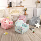 MOMCAYWEX Colorful Heart Kids Sofa with Star Throw Pillow, High Back Toddler Chair Glow in The Dark for Boys and Girls, Lake Blue