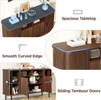55'' Fluted Cabinet with Storage, Walnut Buffet Cabinet Sideboard with Sliding Door & Adjustable Shelves, Mid Century Coffee Bar, Curved Edge Design Storage Cabinet for Kitchen, Living Room, Entry