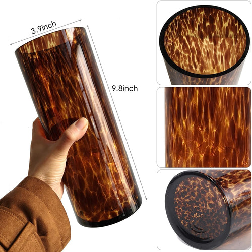 10" High Luxe Leopard Glass Vase — Unique Modern Amber Brown Centerpiece for Home Decor, Everyday Elegance Vase