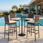 HAPPYGRILL Wicker Patio Barstools Set of 4, Outdoor Rattan Bar Chairs with Footrest & Backrest, Armless High Top Chairs with Seat Cushions for Backyard, Balcony