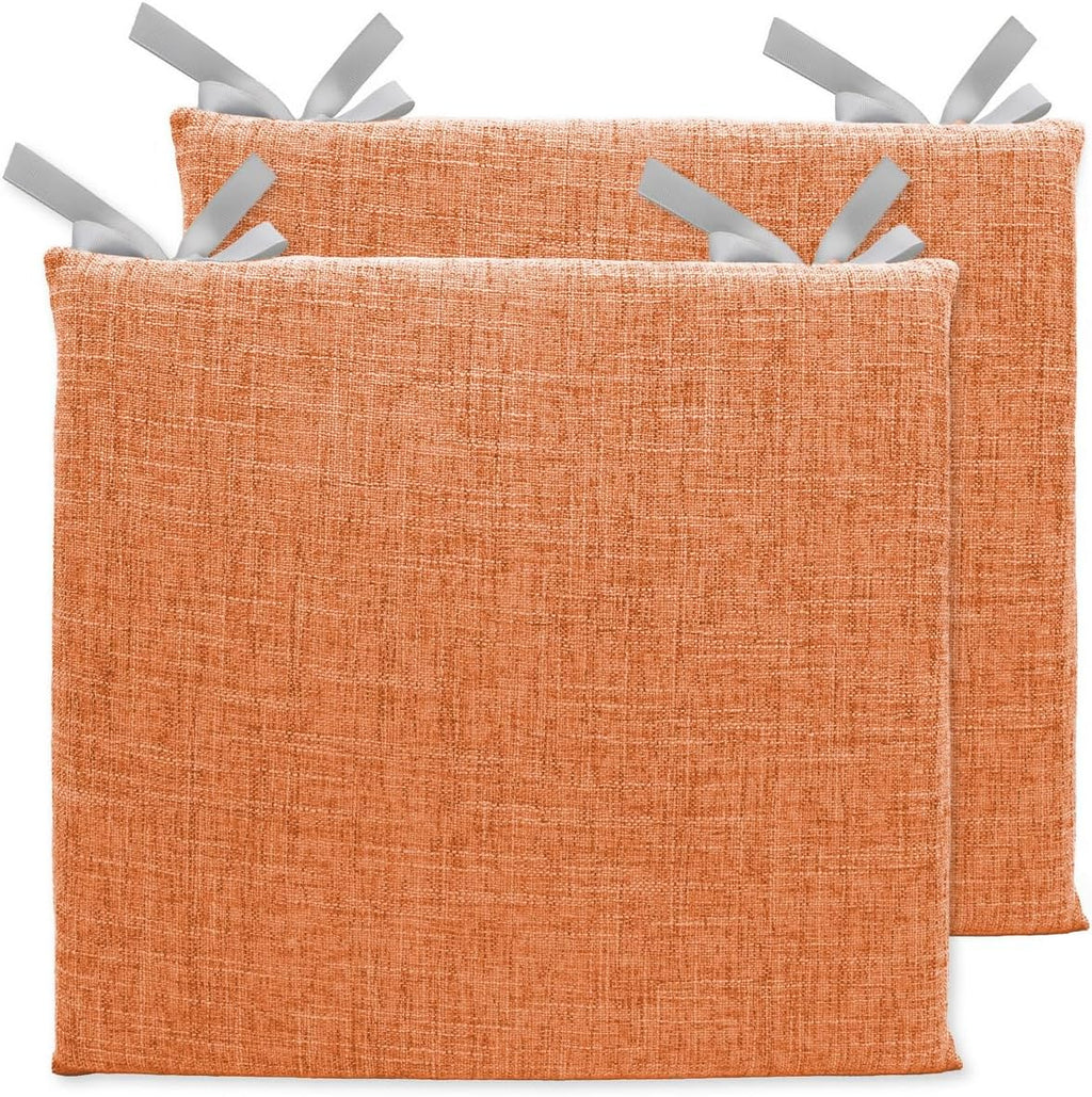Lifup 2 Pack Chair Cushion Memory Foam Pads, Square Non-Slip Thick Dining Chair Cushions with Ties and Removable Cover for Home Office Restaurant Chair Pads Orange 15 x 14 Inch