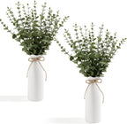 19" Fake Plants with Vase,40 Faux Eucalyptus Stems 2 White Ceramic Vases Realistic Artificial Plants indoor Artificial Greenery Stems in Vases for Centerpieces Bathroom Bedroom Modern Farmhouse Decor