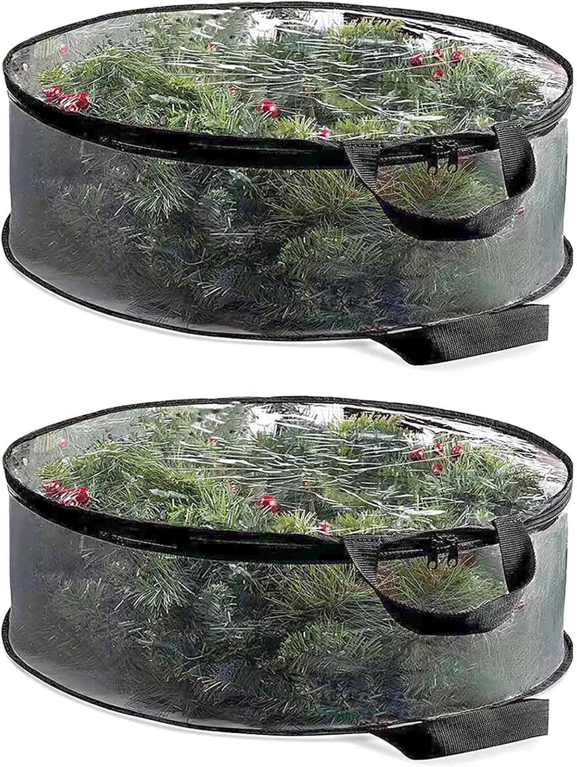 2 Pack 30X8 Inch Wreath Storage Bag, Christmas Wreath Clear Storage Container with Dual Zippered and Reinforced Handle for Xmas Holiday Seasonal Wreath Garland