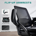 Big and Tall Office Chair, 500lbs Mesh Heavy Duty Ergonomic Desk Chair with Flip-up Armrests, Plus Size Wide Seat in PU Leather, 360 Swivel Computer Executive Task Chair for Home Office (Black)