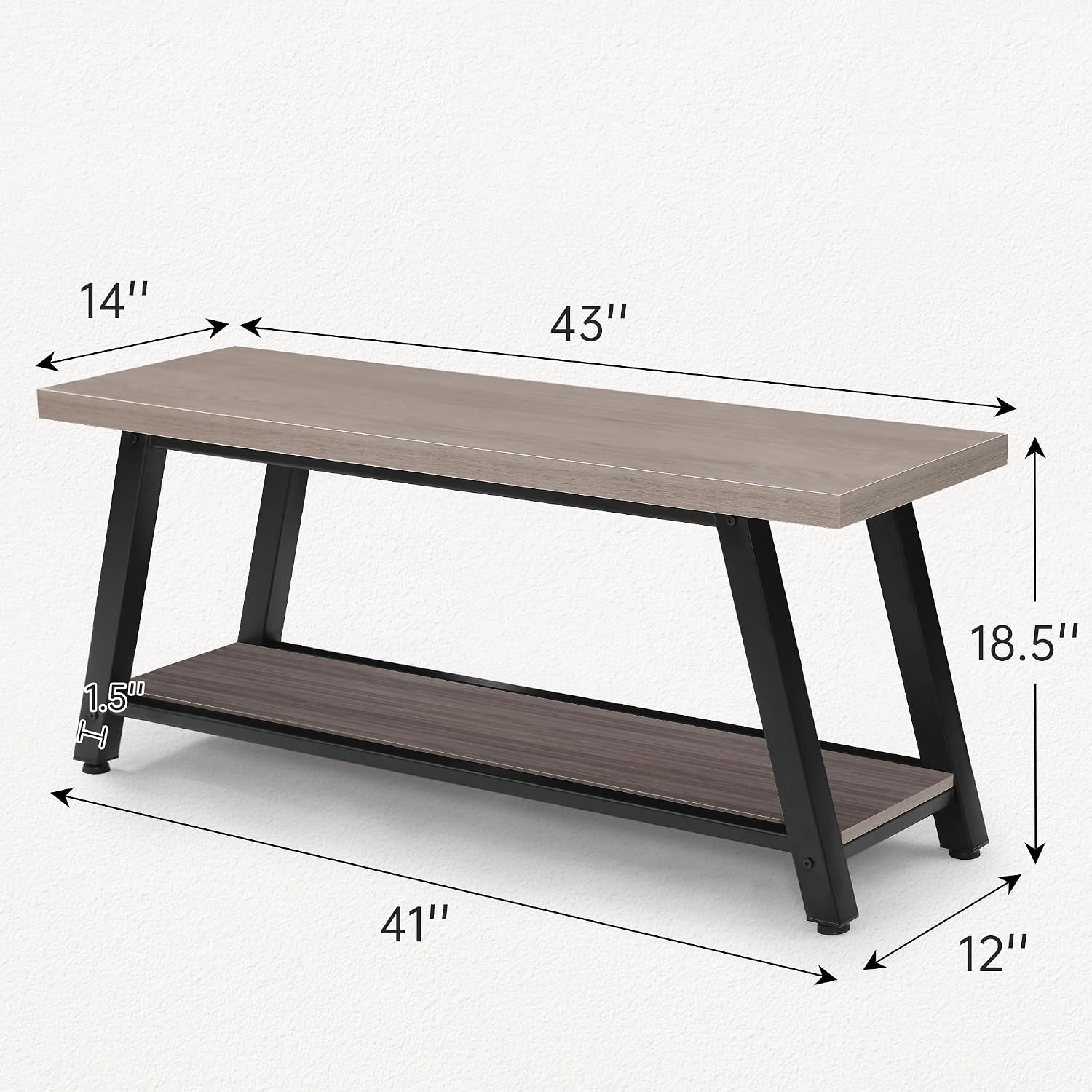 43" Wood Long Modern Farmhouse Entryway Bench, Wood Bedroom End of BedBench, Vintage Mid Century Rustic Style, Perfect for Mudroom, Storage, Living Room, Light Grey