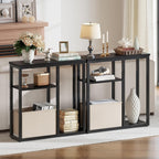 HOOBRO Narrow Console Table with Storage Basket, 29.5" Small Entryway Table with 3-Tier Storage Shelves, Behind Couch Sofa Table, Hallway Table for Living Room, Black and Beige BB60XG01