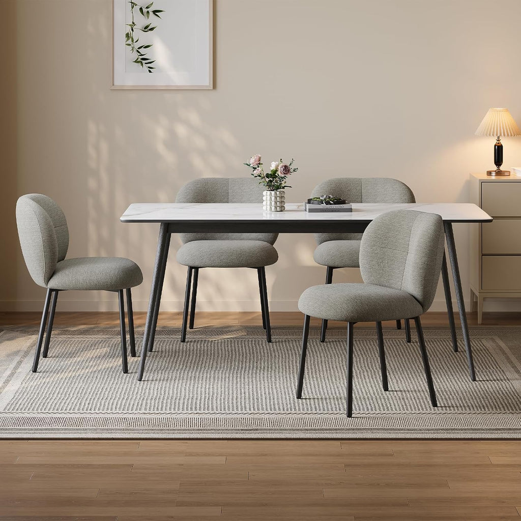 Modern Upholstered Dining Chairs, Linen Fabric Dining Chairs with Padded Seat & Back, Sturdy Metal Legs, Armless Kitchen Accent Chairs, 350 lbs Weight Capacity