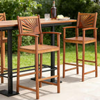 COSTWAY Outdoor Bar Chairs Set of 2, 29'' Tall Acacia Wood Barstools with Back Support, Armrest and Footrest, Patio High Top Chairs for Backyard, Poolside, Deck, Garden