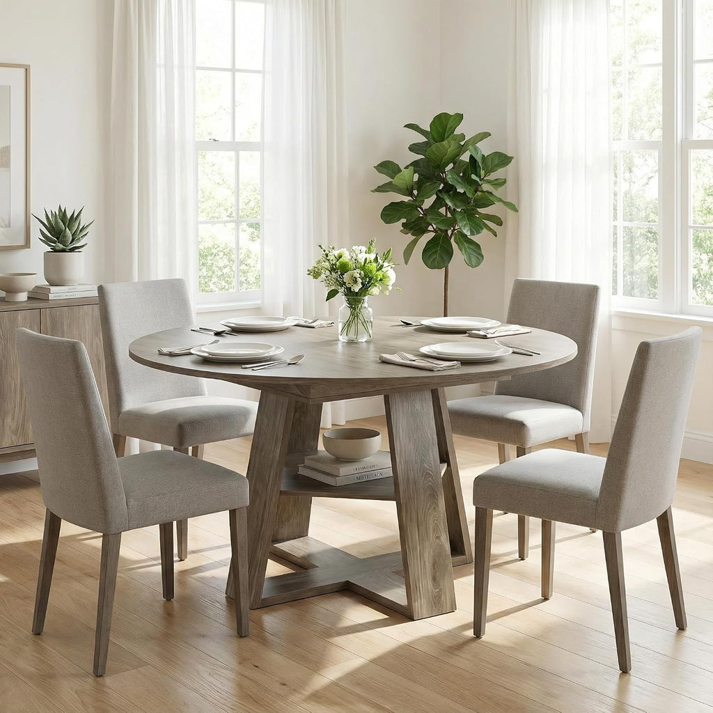 PVWIIK 43.3in-59in Extendable Round Dining Table for 4-8,Modern Kitchen Oval Dining Table with Removable Leaves Space Saving,Wood Base with Storage Shelf for Kitchen Living Room,Antique Natural