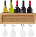 Autumn Alley Wall Mounted Wine Rack - Wine Glass Holder with Natural Rattan Caning - Boho Wine Bottle Holder Hanging for Home, Kitchen, Dining Room,Bar, Wood and Rattan Wall Decor