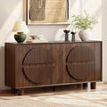ONBRILL 63 Inch Fluted Buffet Cabinet with Storage, Modern Arched Sideboard with Push-Spring Doors, Adjustable Shelf, Wood Coffee Bar Cabinet Credenza for Kitchen, Living Room, Walnut